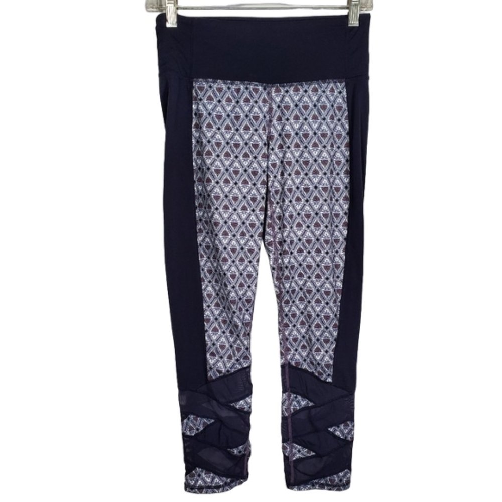 Athleta Mantra Mosaic Mesh Criss Cross Capris Workout Athletic Athleisure S Tall